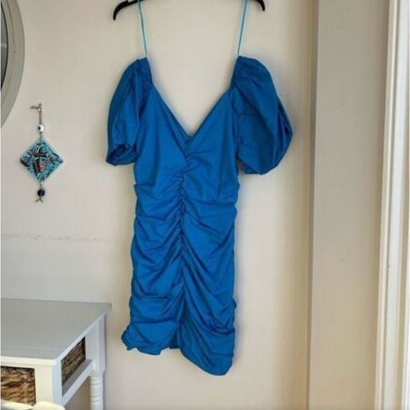 Hyfve Blue ballon sleeve mini bodycon dress. Size Medium. NWT. - Picture 2 of 12